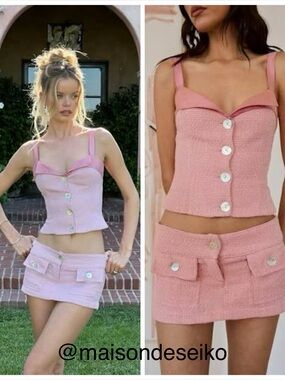 NWT Fait Par Foutch Top Pink Tweed Evelyn Coquette Preppy size XXS